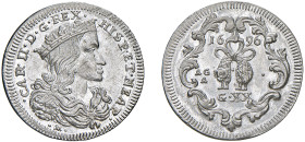NAPOLI - CARLO II (1674-1700) - 20 grana 1696
Argento
Pannuti Riccio 23
Lievi strappi di conio al /D, usuali per la tipologia. Esemplare con fondi ...