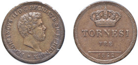 NAPOLI - FERDINANDO II (1830-1859) - 3 tornesi 1842
Rame
Gigante 236 Non comune
Sigillata SPL/m.SPL dal Perito NIP Cavaliere Francesco