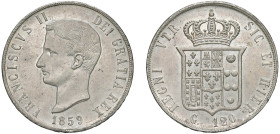 NAPOLI - FRANCESCO II (1859-1860) - Piastra 1859
Argento
Gigante 1
Ottimo SPL-FDC
Ex asta Nomisma 25, lotto 280 - q.FDC/FDC