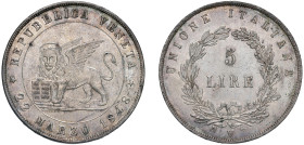VENEZIA - GOVERNO PROVVISORIO (1848-1849) - 5 lire 1848, I° tipo
Argento
Gigante 2 Non comune
SPL-FDC