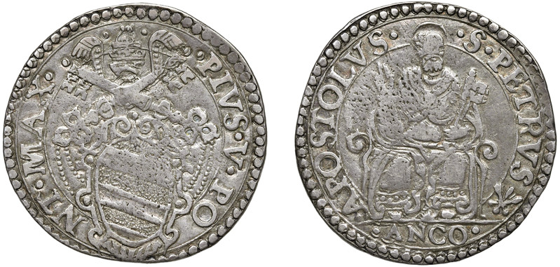 PIO V (1566-1572) - Testone, Ancona
Argento
Muntoni 31 Non comune
MB-BB