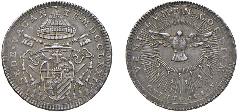SEDE VACANTE (1774-1775) - Quinto di scudo 1774
Argento
Muntoni 3
Lievi ritoc...