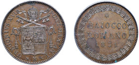 GREGORIO XVI (1831-1846) - baiocco 1831, Roma (I° tipo)
Rame
Gigante 153
Macchia al rovescio, ma ottimo esemplare
PCGS MS63 BN
Certificato PCGS n...