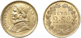 PIO IX (1846-1870) - 2,5 scudi 1859, anno XXIII, Roma
Oro
Gigante 28
q.FDC
