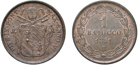 PIO IX (1846-1870) - 1 Baiocco 1851, Bologna
Rame
Gigante 229 Raro
Tracce di rame rosso
SPL-FDC