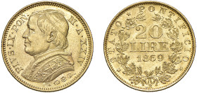 PIO IX (1846-1870) - 20 lire 1869, anno XXIV
Oro
Gigante 272
Esemplare di ottima qualità
m.SPL/q.FDC