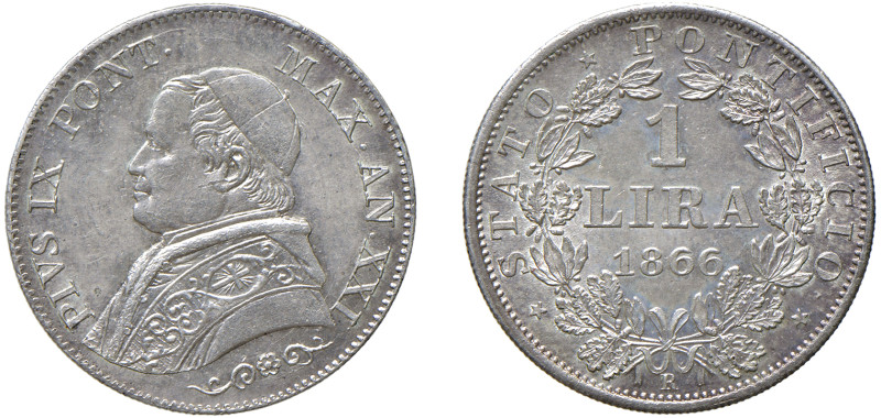 PIO IX (1846-1870) - 1 lira 1866, anno XXI, busto medio
Argento
Gigante 296 Ra...