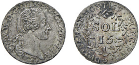 VITTORIO AMEDEO III (1773-1796) - 15 soldi 1794
Mistura
Cudazzo 1101a Non comune
Esemplare di eccezionale conservazione
q.FDC