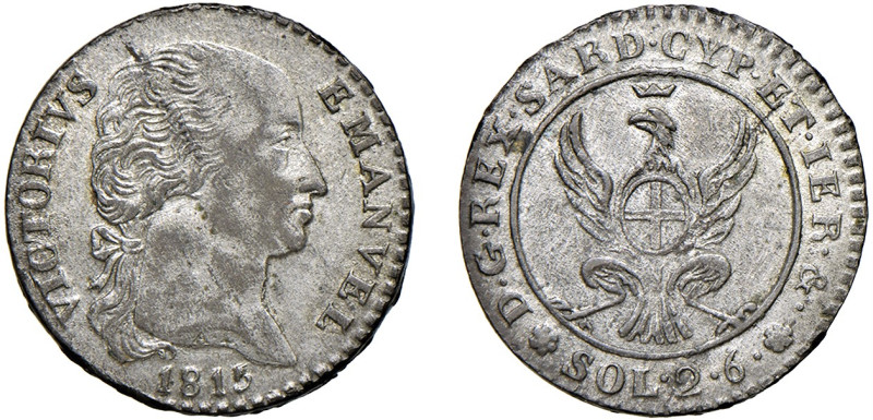VITTORIO EMANUELE I (1802-1821) - 2,6 soldi 1815
Mistura
Gigante 6 Raro
Bello...