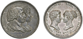 VITTORIO EMANUELE I (1802-1821) - Matrimonio tra Carlo Ludovico e Maria Teresa
Argento
Diam. 40 mm - Peso 34,54 gr.
Martini 1637   Rara
Patina scu...