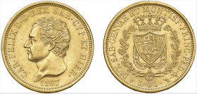 CARLO FELICE (1821-1831) - 80 lire 1827, Torino
Oro
Gigante 7
Rovescio di notevole qualità
m.SPL
Ex asta Clelio Varesi 1, lotto 207