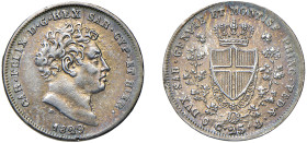 CARLO FELICE (1821-1831) - 25 centesimi 1829, Genova
Argento
Gigante 101 Raro
q.SPL
