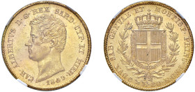 CARLO ALBERTO (1831-1849) - 20 lire 1849, Genova
Oro
Gigante 44
Bell'esemplare
Sigillato NGC MS63+
Certificato NGC n. 5786399-002