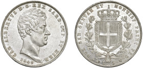 CARLO ALBERTO (1831-1849) - 5 lire 1849, Genova
Argento
Gigante 89
Esemplare di notevole freschezza
q.FDC