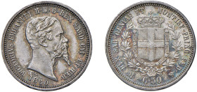 VITTORIO EMANUELE II, Re di Sardegna (1849-1861) - 50 centesimi 1860, Milano
Argento
Gigante 87 Non comune
Bella patina
SPL-FDC