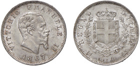 VITTORIO EMANUELE II, Re d'Italia (1861-1878) - 1 lira 1867, Milano
Argento
Gigante 66
Lievi tacchette al bordo, altrimenti eccezionale conservazio...