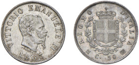 VITTORIO EMANUELE II (1861-1878) - 50 centesimi 1863, Milano
Argento
Gigante 74 Raro
SPL-FDC