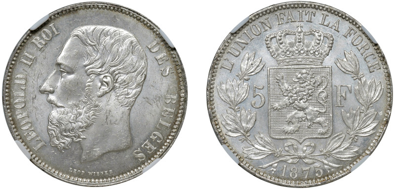BELGIO - LEOPOLDO II (1865-1909) - 5 franchi 1875
Argento
KM# 24
Sigillato CC...
