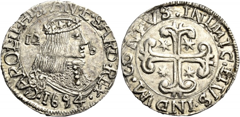 Monete di zecche italiane
Cagliari 
Carlo II di Spagna, 1665-1700.  Da 2 reali...