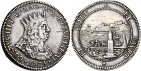Monete di zecche italiane
Livorno 
Cosimo III de’Medici, 1670-1723.  Tollero 1704,  AR 27,11 g.  COSMVS III MAG DVX ETRVRIAE VI  Busto radiato e cor...
