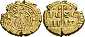 Monete di zecche italiane
Messina 
Federico II di Svevia, 1197-1250, imperatore dal 1220.  Multiplo di tarì 1221-1230?,  AV 5,07 g.  Legenda pseudo-...