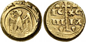 Monete di zecche italiane
Messina 
Manfredi di Svevia, 1258-1266.  Multiplo di tarí,  AV 5,07 g.  Legenda (fuori flan) intorno ad aquila di fronte, ...