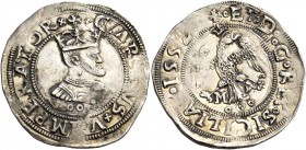 Monete di zecche italiane
Messina 
(§)   Emissioni successive all’ordinanza del 13 febbraio 1531.  Da 3 tarì 1552,  AR 8,75 g.  CAROLV S V IMPERATOR...