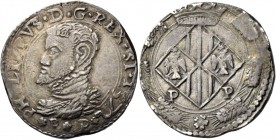 Monete di zecche italiane
Messina 
(§)   Emissioni successive all’ordinanza del 1563.  Da 5 tarì o mezzo scudo 1572,  AR 13,12 g.  PHILIPPVS D G REX...