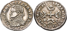 Monete di zecche italiane
Messina
(§)   Filippo III di Spagna, 1598-1621.  Da 5 tarì o mezzo scudo 1610,  AR 15,52 g.  PHILIPPVS III – DEI GRATIA  B...