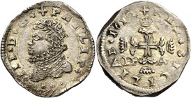 Monete di zecche italiane
Messina 
(§)   Filippo III di Spagna, 1598-1621.  Da 3 tarí 1612,  AR 7,91 g.  PHILIP – III D G  Busto coronato, drappeggi...