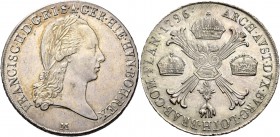 Monete di zecche italiane
Milano 
Francesco II d’Asburgo-Lorena, 1792-1796.  Crocione 1796,  AR 29,55 g.  Crippa 7/E.  MIR 472/5.
Leggera patina e ...