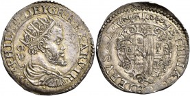 Monete di zecche italiane
Napoli 
(§)   II periodo: re di Spagna e di Napoli 1556-1598.  Tarì 1572,  AR 5,96 g.  PHILIPP DEI GR REX AR VTR  Busto ra...