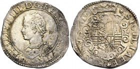 Monete di zecche italiane
Napoli 
(§)   Filippo III di Spagna, 1598-1621.  Mezzo ducato 1607,  AR 14,93 g.  PHILIP III D G REX ARAG VTR  Busto giova...
