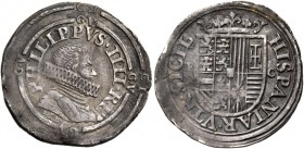 Monete di zecche italiane
Napoli 
(§)   Filippo IV di Spagna, 1621-1665.  Carlino 1624,  AR 2,90 g.  PHILIPPVS IIII REX  Busto giovanile drappeggiat...