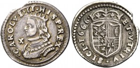 Monete di zecche italiane
Napoli 
(§)   Carlo II di Spagna, 1665-1700. I periodo: Carlo e sua madre Marianna d’Austria reggente, 1665-1674.  Carlino...