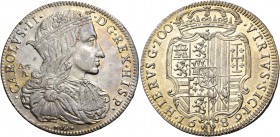 Monete di zecche italiane
Napoli 
II periodo: Carlo da solo, 1674-1700.  Ducato 1689,  AR 25,47 g.  CAROLVS II – D G REX HISP  Busto coronato, drapp...