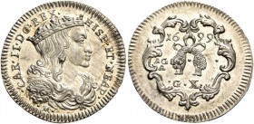 Monete di zecche italiane
Napoli 
(§)   II periodo: Carlo da solo, 1674-1700.  Carlino 1699, AR 2,17 g.  CAR II D G REX – HISP ET NEAP  Busto corona...