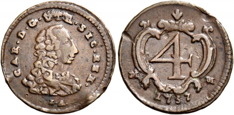 Monete di zecche italiane
Napoli 
Carlo di Borbone, 1734-1759.  Da 4 cavalli 1...