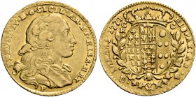 Monete di zecche italiane
Napoli 
Ferdinando IV poi I di Borbone, 1759-1825. I periodo: 1759-1799.  Da 2 ducati 1771,  AV 2,93 g.  FERDINAN IV D G S...