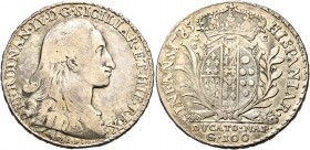 Monete di zecche italiane
Napoli 
Ferdinando IV poi I di Borbone, 1759-1825. I periodo: 1759-1799.  Ducato 1785,  AR 22,40 g.  FERDINAN IV D G SICIL...