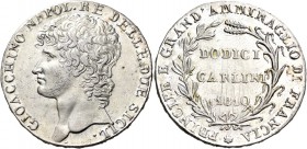 Monete di zecche italiane
Napoli 
Gioacchino Murat, 1808-1815. I periodo: monetazione duodecimale, 1808-1811.  Da 12 carlini 1810.  Pagani 46m.  Pan...