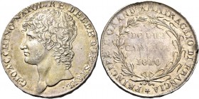 Monete di zecche italiane
Napoli 
Gioacchino Murat, 1808-1815. I periodo: monetazione duodecimale, 1808-1811.  Da 12 carlini 1810.  Pagani 46h var. ...