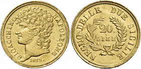 Monete di zecche italiane
Napoli 
II periodo: monetazione decimale, 1811-1814.  Da 20 lire 1813.  Pagani 56f.  Pannuti-Riccio 10.  MIR 440.
q.Spl
...