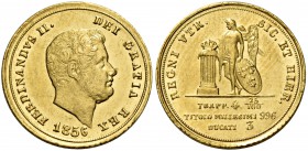 Monete di zecche italiane
Napoli 
Ferdinando II di Borbone, 1830-1859.  Da 3 ducati 1856.  Pagani 187.  Pannuti-Riccio 53.  MIR 498/4.
Estremamente...