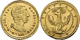 Monete di zecche italiane
Palermo 
Carlo di Borbone, 1734-1759. Emissioni anteriori all’incoronazione, 1734-1735.  Oncia 1735,  AV 4,40 g. CAROL BOR...