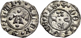 Monete di zecche italiane
Pesaro 
Alessandro Sforza, 1445-1473.  Bolognino,  AR 0,95 g. ·+ ALEX SFORTI  nel campo A tra quattro globetti.  Rv. + DOM...