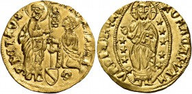 Monete di zecche italiane
Roma 
Senato Romano, 1184-1439. Monetazione del sec. XV.  Ducato,  AV 3,53 g. + ATOR VRBIS  S. Pietro nimbato stante, nell...