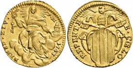 Monete di zecche italiane
Roma 
Benedetto XIV (Prospero Lambertini), 1740-1758.  Mezzo zecchino 1743,  AV 1,71 g.  BENED XIV – P M – 1743  La Chiesa...