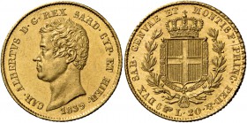 Monete di zecche italiane
Savoia
Carlo Alberto, 1831-1849.  Da 20 lire 1839 Torino.  Pagani 189.  MIR 1045o.
Fondi speculari, Fdc
Ex aste Nomisma ...