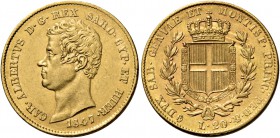 Monete di zecche italiane
Savoia 
Carlo Alberto, 1831-1849.  Da 20 lire 1847 senza segno di zecca.  Pagani 205a.  MIR 1045aa.
Molto raro. Spl / mig...